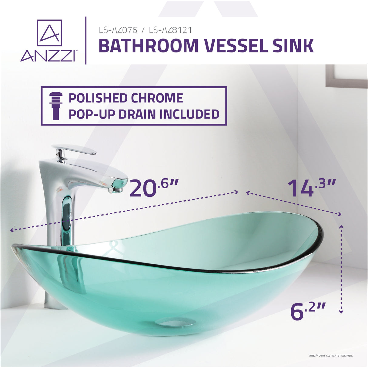 ANZZI LS-AZ8121 Tale Series Deco-Glass Vessel Sink in Lustrous Green