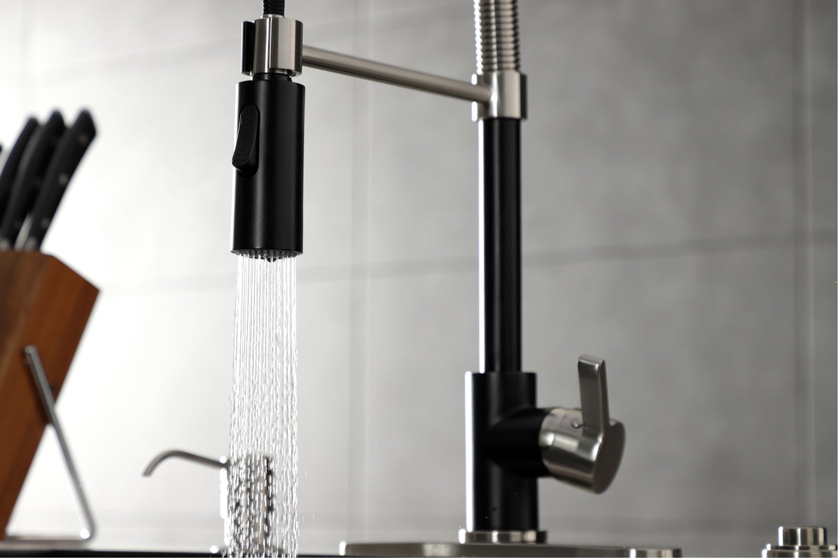 Gourmetier LS8779CTL Continental Single-Handle Pre-Rinse Kitchen Faucet, Matte Black/Brushed Nickel