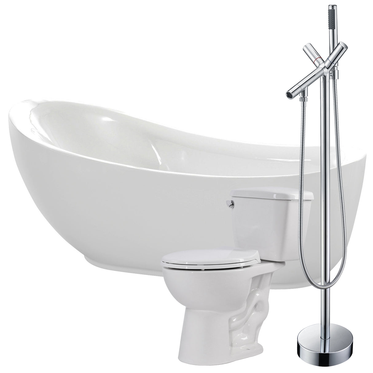 ANZZI FTAZ090-42C-63 Talyah 71 in. Acrylic Soaking Bathtub with Havasu Faucet and Cavalier 1.28 GPF Toilet