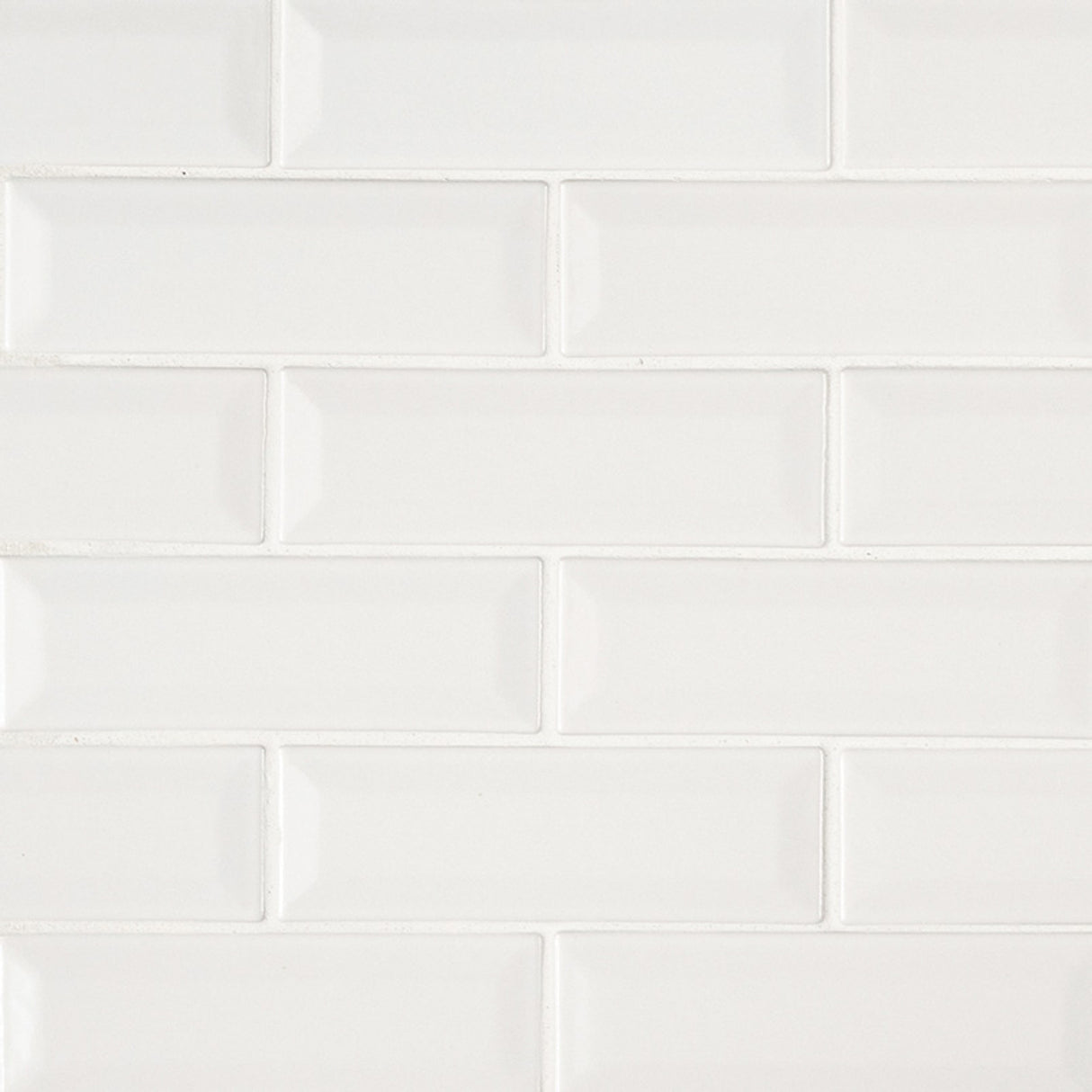 Whisper white beveled 12X12 ceramic mesh mounted mosaic wall tile SMOT-PT-WW-2X6B product shot multiple tiles angle view