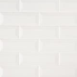 Whisper white beveled 12X12 ceramic mesh mounted mosaic wall tile SMOT-PT-WW-2X6B product shot multiple tiles angle view