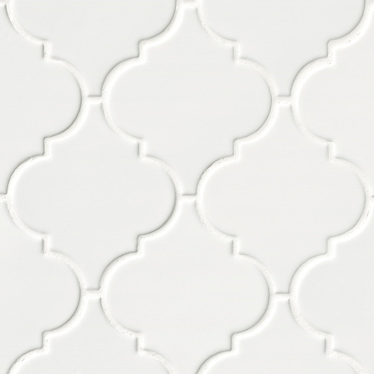 Whisper white arabesque 10.83X15.5 glazed ceramic mesh mounted mosaic wall tile SMOT-PT-WW-ARABESQ product shot multiple tiles angle view