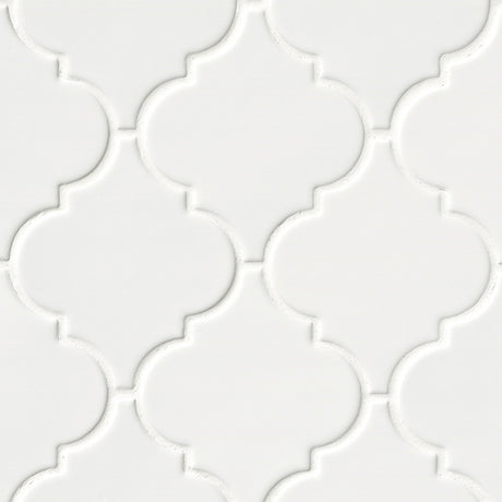 Whisper white arabesque 10.83X15.5 glazed ceramic mesh mounted mosaic wall tile SMOT-PT-WW-ARABESQ product shot multiple tiles angle view