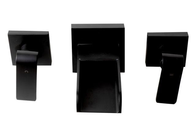 Black Matte Widespread Wall Mounted Modern Waterfall Bathroom Faucet
