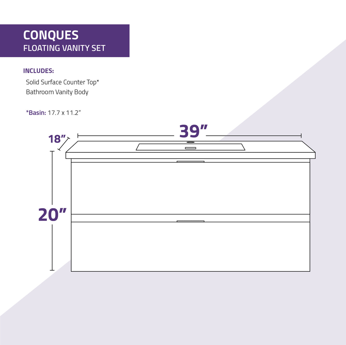 ANZZI VT-CT39-DB Conques 39 in W x 20 in H x 18 in D Bath Vanity in Dark Brown with Cultured Marble Vanity Top in White with White Basin