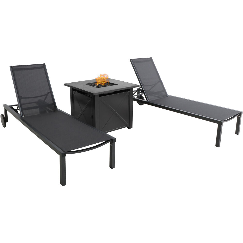 Hanover WINDCHS3PCFP-GRY Windham 3pc Chaise Set: 2 Chaise Lounges and Tile Top Fire Pit