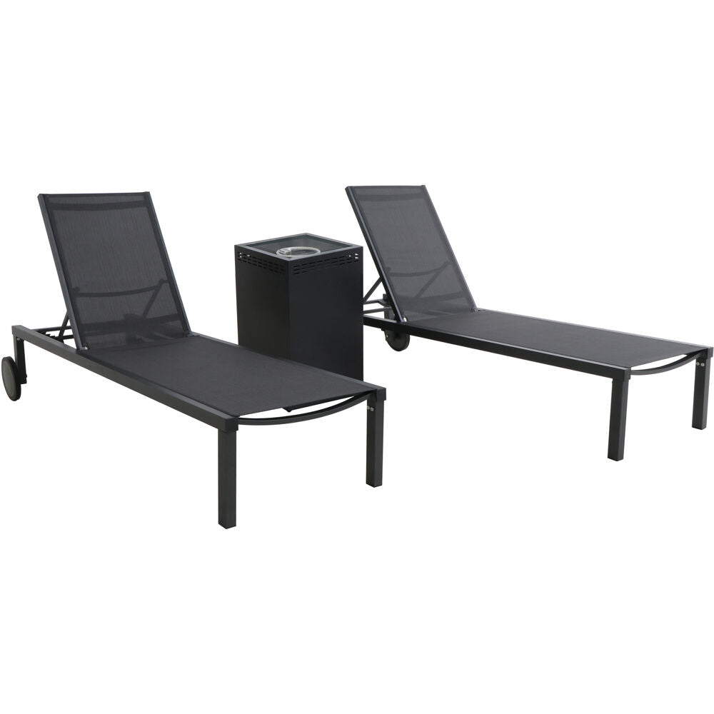 Hanover WINDCHS3PCGFP-GRY Windham 3pc Chaise Set: 2 Chaise Lounges and Gas Fire Pit