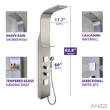 ANZZI SP-AZ023 Niagara 64 in. 2-Jetted Shower Panel with Heavy Rain Shower and Spray Wand in Brushed Steel