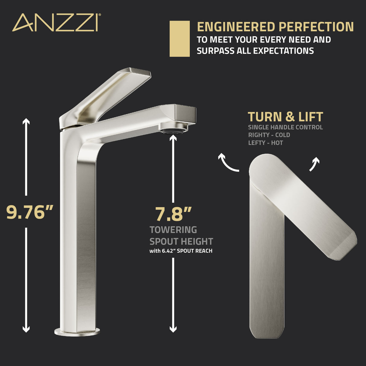 ANZZI L-AZ901BN Single Handle Single Hole Bathroom Vessel Sink Faucet With Pop-up Drain in Brushed Nickel