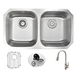 ANZZI KAZ3218-130 MOORE Undermount 32 in. Double Bowl Kitchen Sink with Sails Faucet in Brushed Nickel