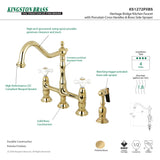 Kingston Brass KS1272PXBS Heritage Bridge Kitchen Faucet with Brass Sprayer, Polished Brass