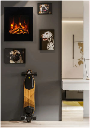Amantii WM-BI-2428-VLR-BG Wall Mount or Built In Smart Electric, WiFi Enabled Fireplace, includes a Black Glass Surround, MultiFunction Remote Control and Multi Speed Flame Motor, and 7 Piece Oak Log Set and Sable Glass