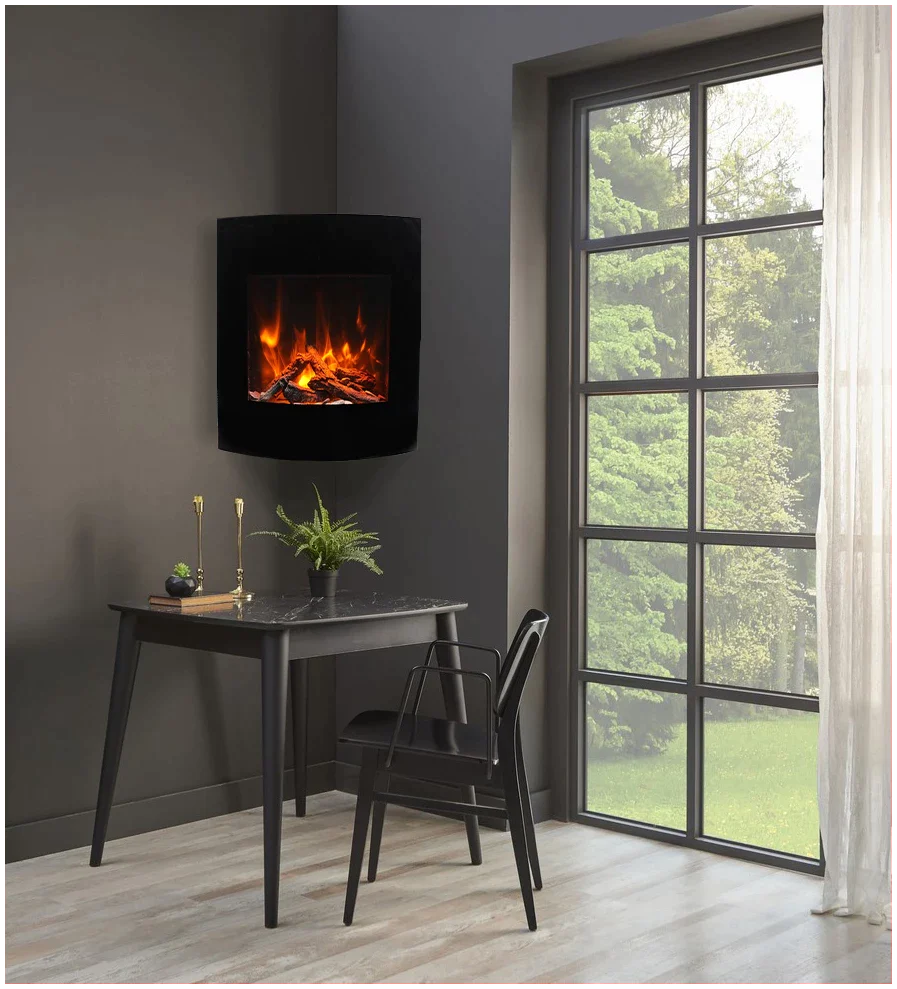 Amantii WM-BI-2428-VLR-BG Wall Mount or Built In Smart Electric, WiFi Enabled Fireplace, includes a Black Glass Surround, MultiFunction Remote Control and Multi Speed Flame Motor, and 7 Piece Oak Log Set and Sable Glass