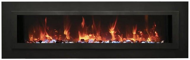 Amantii WM-FML-88-9623-STL Wall Mount / Flush Mount - 88" Electric Fireplace with a Steel Surround and Glass Media