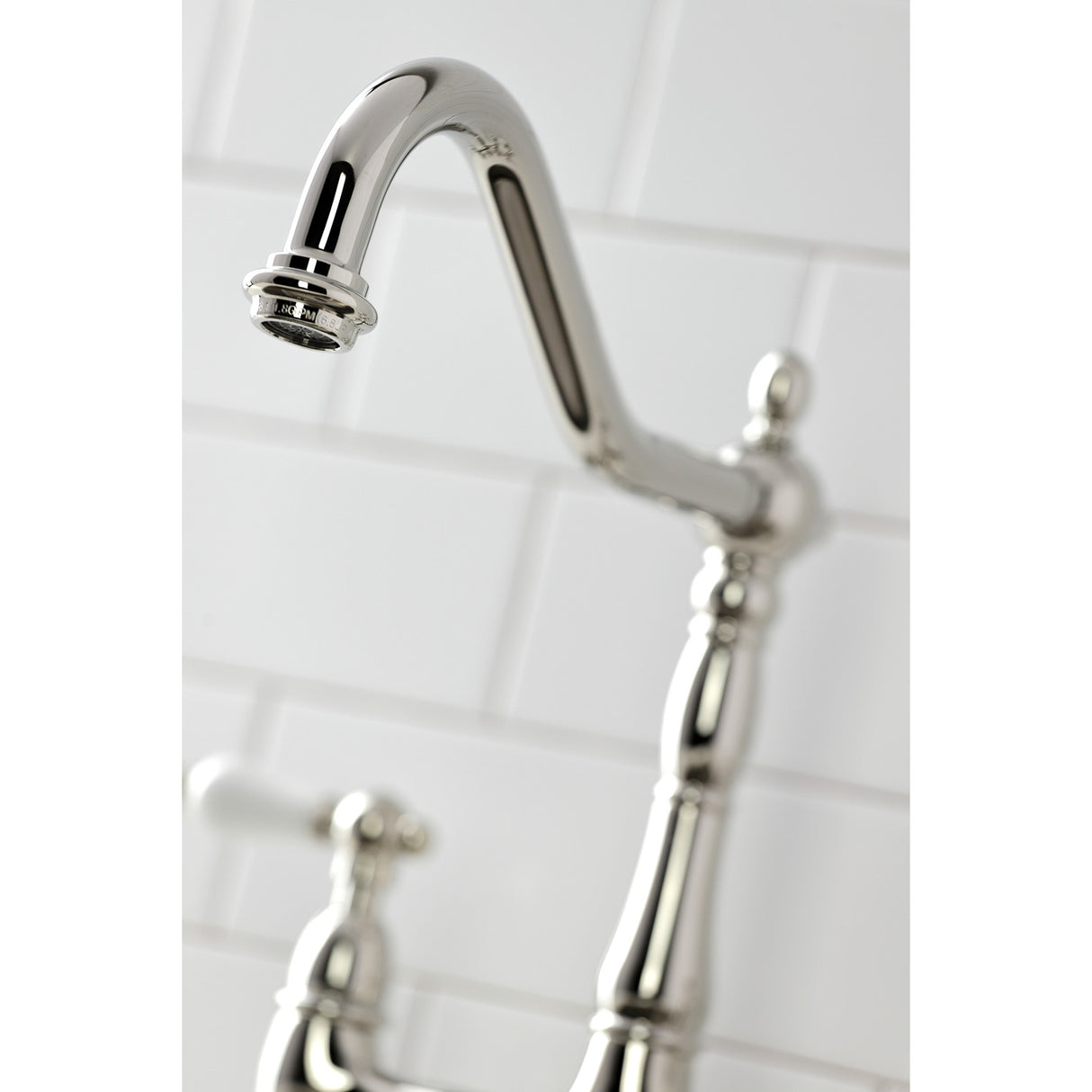 Kingston Brass KS1276PLBS Heritage Bridge Kitchen Faucet with Brass Sprayer, Polished Nickel