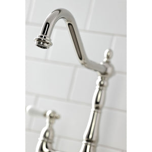 Kingston Brass KS1276PLBS Heritage Bridge Kitchen Faucet with Brass Sprayer, Polished Nickel