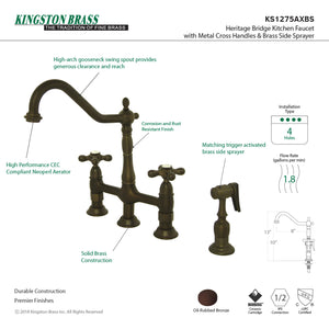 Kingston Brass KS1275AXBS Heritage Bridge Kitchen Faucet with Brass Sprayer, Oil Rubbed Bronze