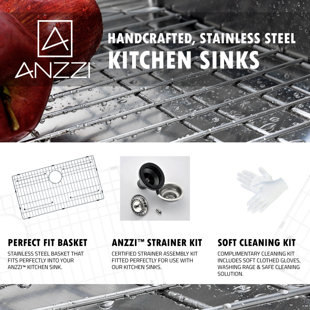 ANZZI KAZ3219-130 VANGUARD Undermount 32 in. Single Bowl Kitchen Sink with Sails Faucet in Brushed Nickel