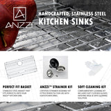 ANZZI KAZ2318-042 VANGUARD Undermount Stainless Steel 23 in. Single Bowl Kitchen Sink and Faucet Set with Singer Faucet in Brushed Nickel