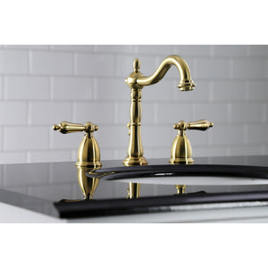 Kingston Brass KB1977AL Heritage Widespread Bathroom Faucet with Brass Pop-Up, Brushed Brass