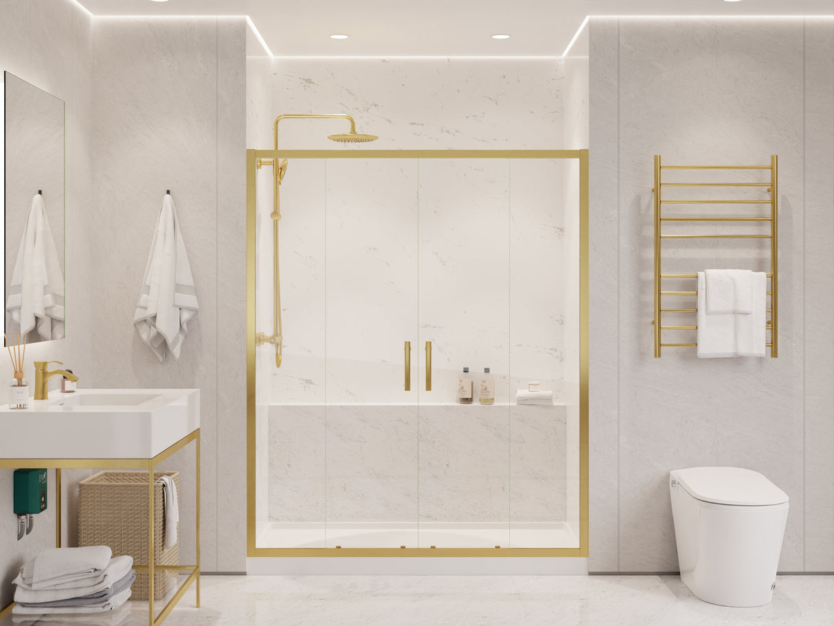 ANZZI SD-AZ15-01BG Enchant 70-in. x 60.4-in. Framed Sliding Shower Door in Brushed Gold