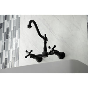 Kingston Brass KS1240AX Heritage Wall Mount Bridge Kitchen Faucet, Matte Black