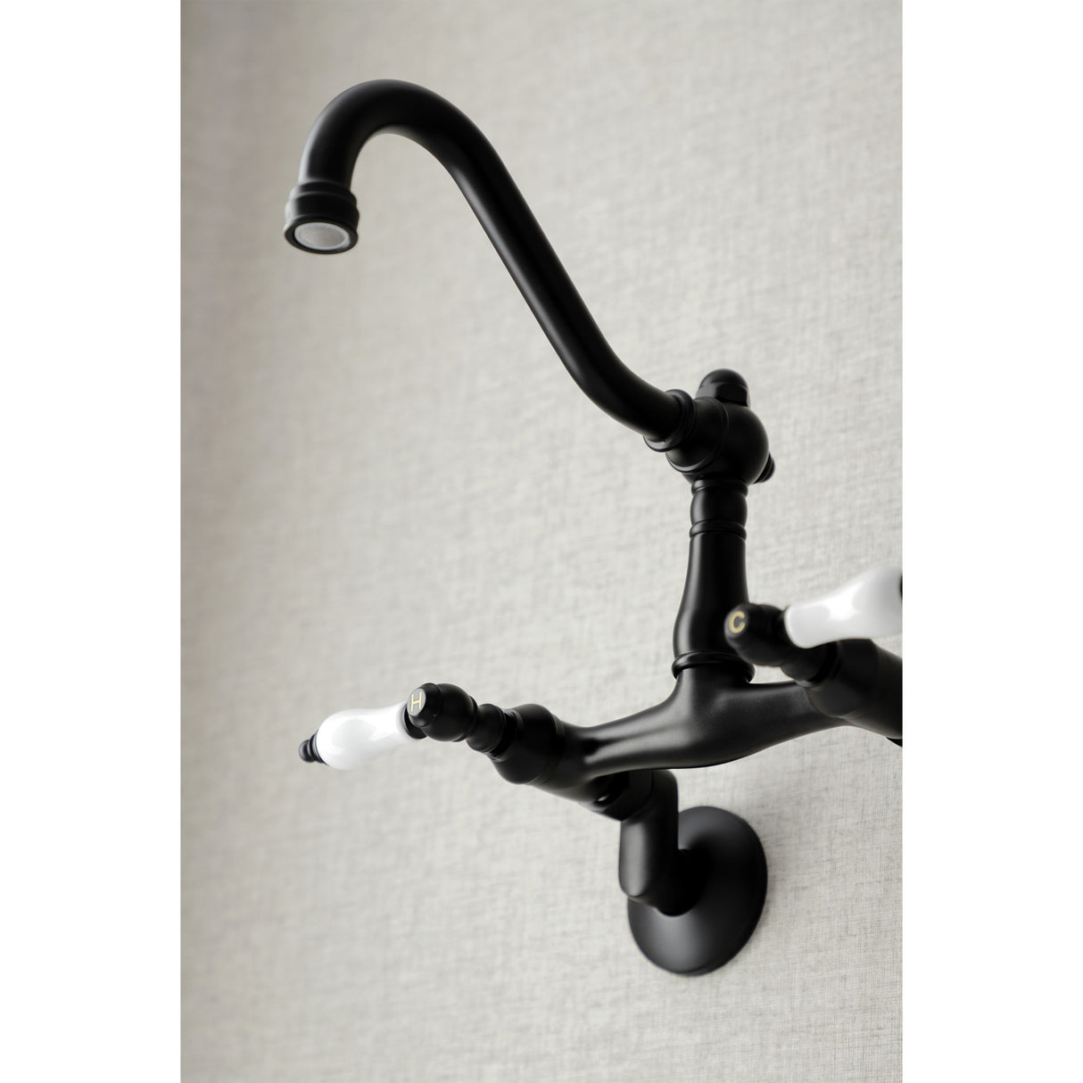 Kingston Brass KS3220PL Vintage 6" Adjustable Center Wall Mount Kitchen Faucet, Matte Black