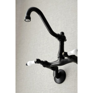 Kingston Brass KS3220PL Vintage 6" Adjustable Center Wall Mount Kitchen Faucet, Matte Black