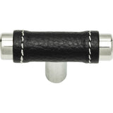 Atlas Homewares Zanzibar Black Leather Knob 1 7/8 Inch Polished Chrome