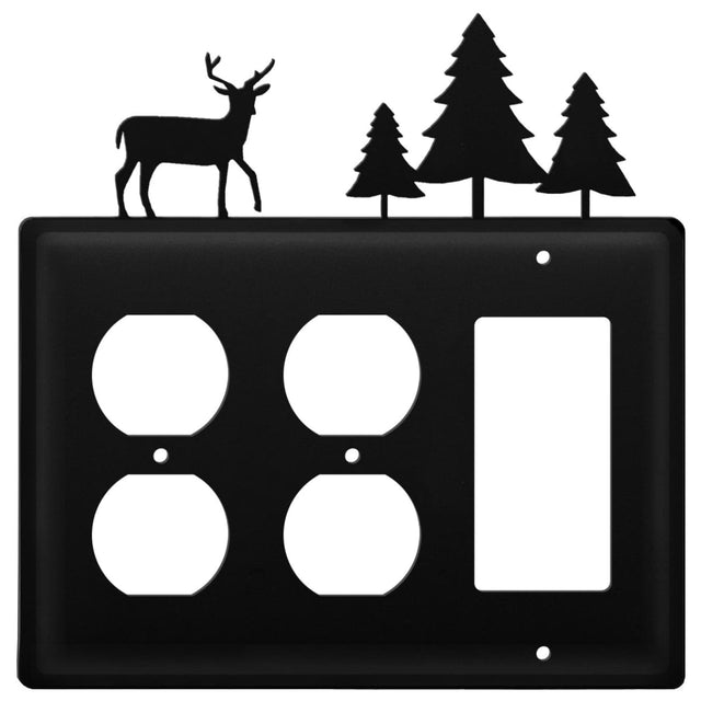Triple Deer & Pine Trees Double Outlet and Single GFI Cover CUSTOM Product