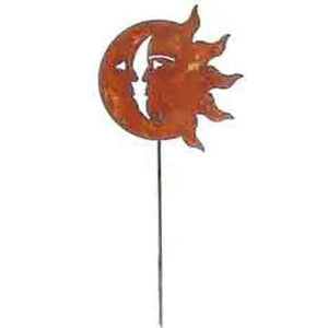Sun Moon Rusted Garden Stake