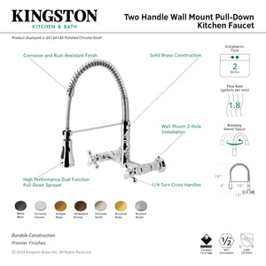 Gourmetier GS1245AX Heritage Two-Handle Wall-Mount Pull-Down Sprayer Kitchen Faucet, Oil Rubbed Bronze