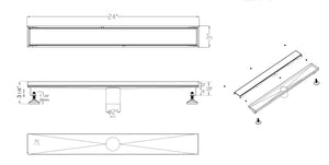 24" Black Matte Stainless Steel Linear Shower Drain with Solid Cover