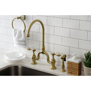 Kingston Brass KS7797TALBS Tudor Bridge Kitchen Faucet with Brass Sprayer, Brushed Brass