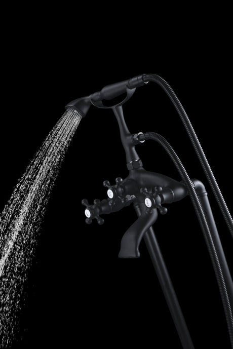 ANZZI FS-AZ0052BK Tugela 3-Handle Claw Foot Tub Faucet with Hand Shower in Matte Black