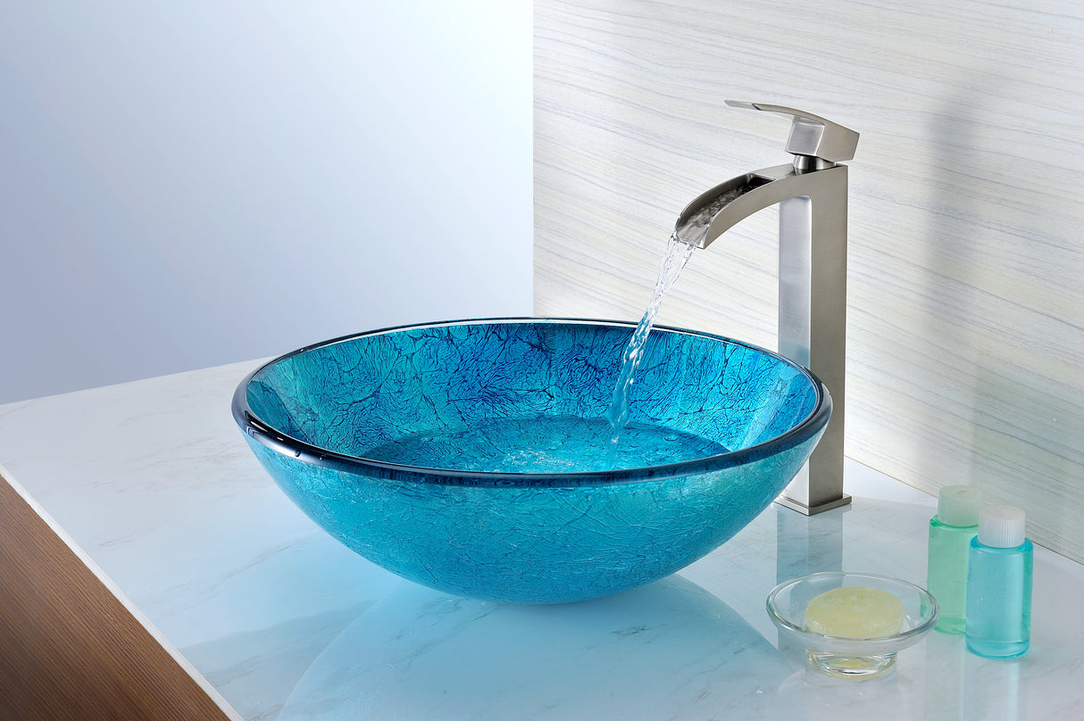 ANZZI S120 Tereali Series Deco-Glass Vessel Sink in Blue Ice