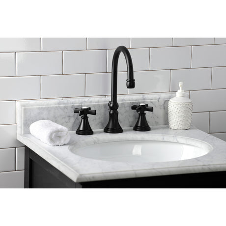 Kingston Brass KS2980ZX Millennium Widespread Bathroom Faucet with Brass Pop-Up, Matte Black