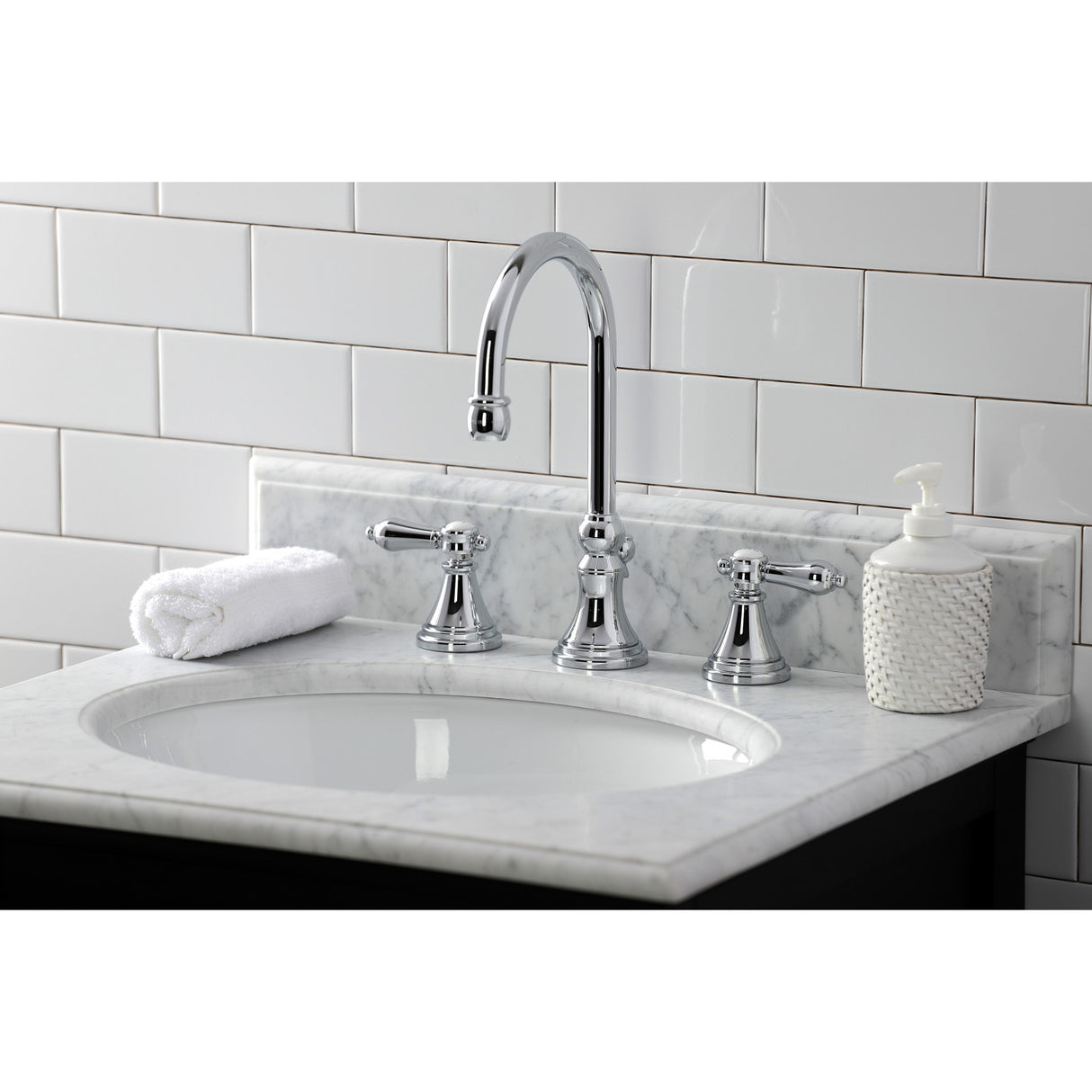 Kingston Brass KS2981BAL Heirloom Widespread Bathroom Faucet with Brass Pop-Up, Polished Chrome