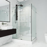 VIGO Monteray 36.125 W x 79.25 H Frameless Hinged Shower Enclosure in Chrome with shower base and handle VG6011CHCL36WL