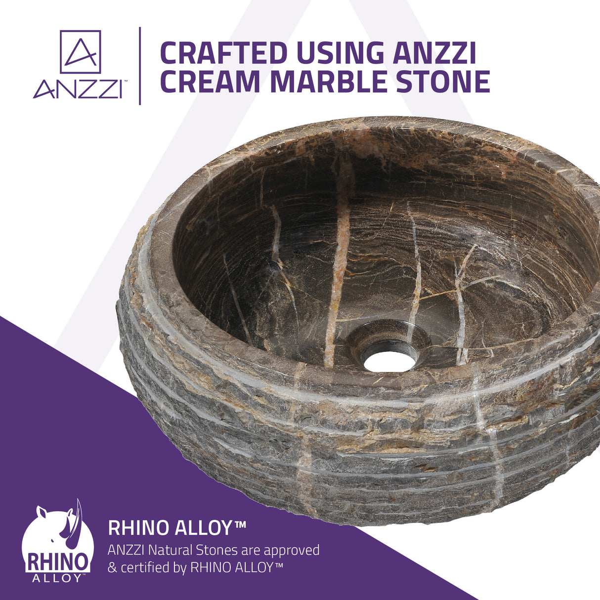 ANZZI LS-AZ8311-2H Mirage Ash Natural Stone Vessel Sink in Coffee Marble