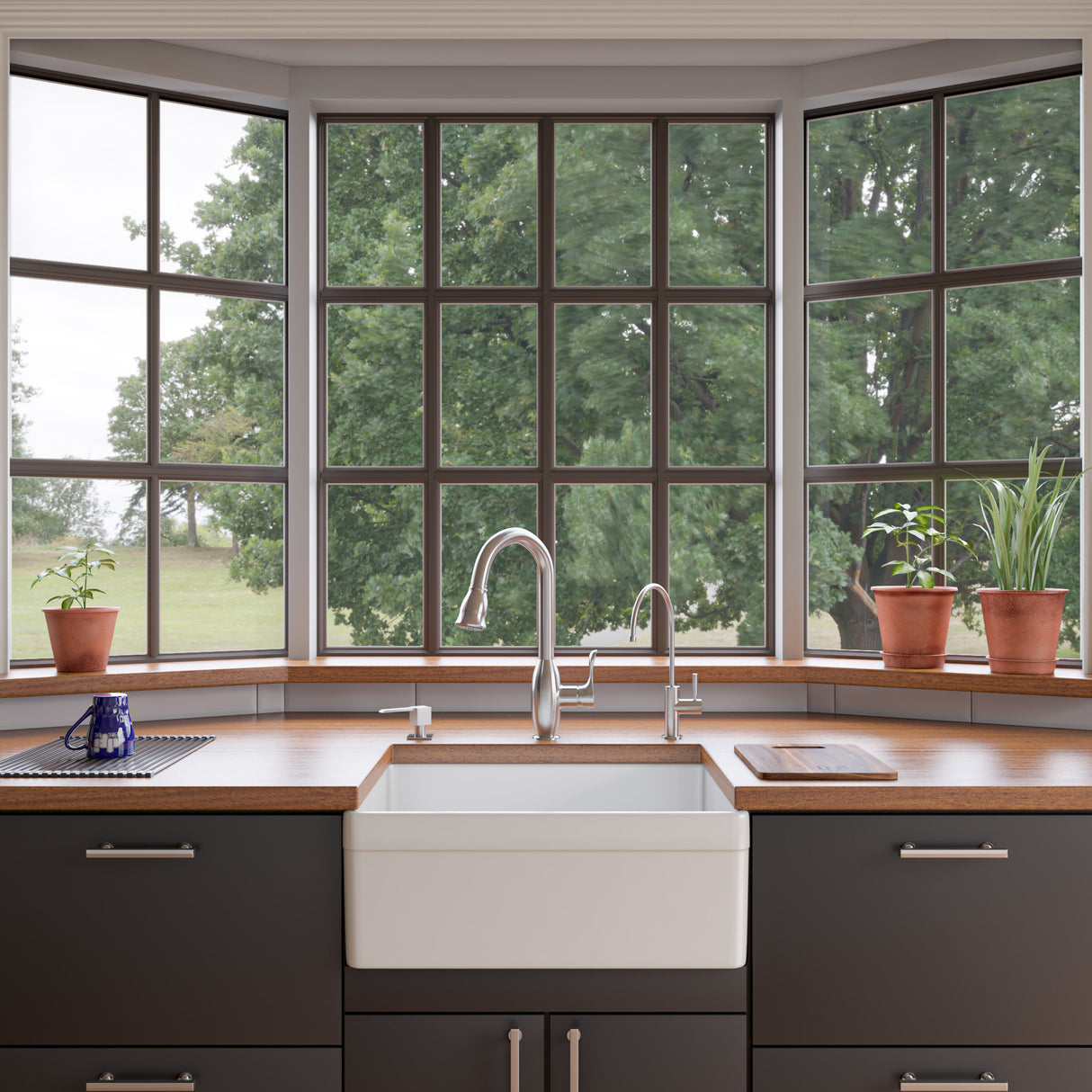 ALFI brand AB506-W White 26" Decorative Lip Apron Single Bowl Fireclay Farmhouse Kitchen Sink