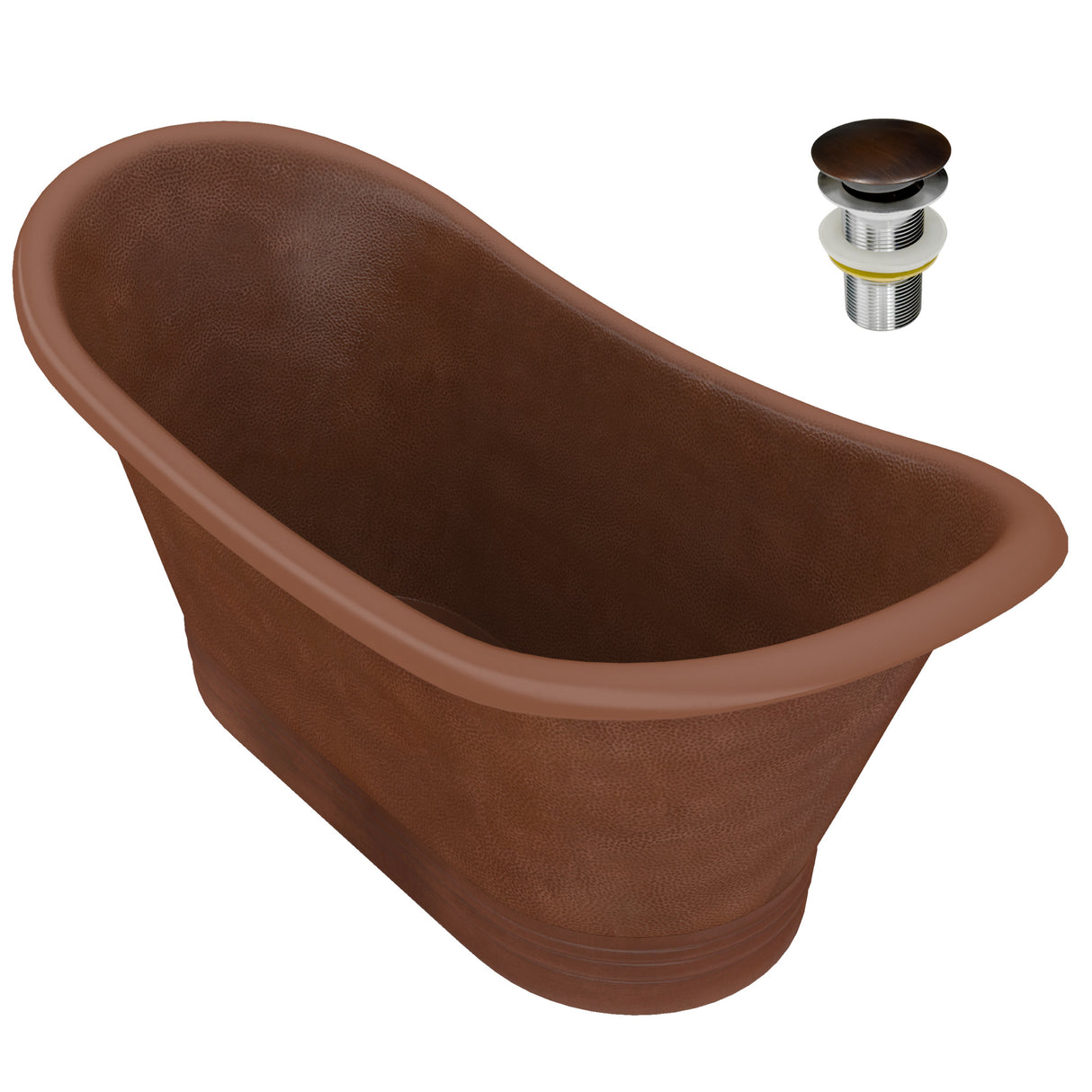 ANZZI BT-007 Nero 70 in. Handmade Copper Double Slipper Flatbottom Non-Whirlpool Bathtub in Hammered Antique Copper