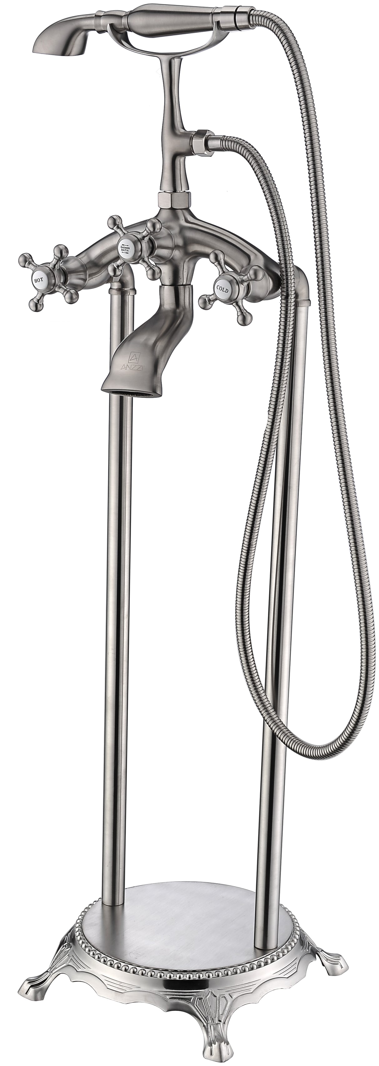ANZZI FS-AZ0052BN Tugela 3-Handle Claw Foot Tub Faucet with Hand Shower in Brushed Nickel