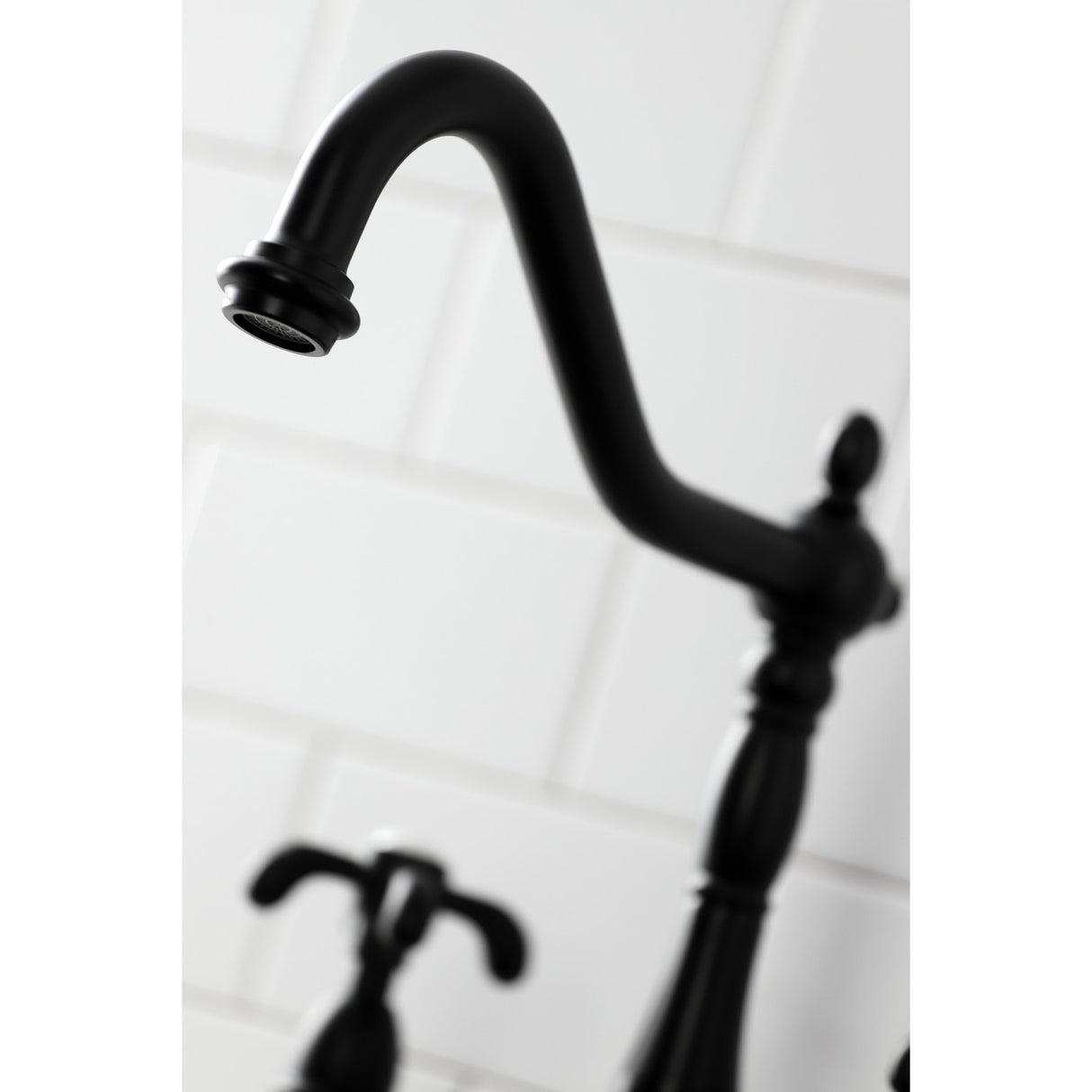 Kingston Brass KS1270TXBS French Country Bridge Kitchen Faucet with Brass Sprayer, Matte Black