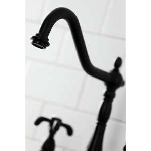 Kingston Brass KS1270TXBS French Country Bridge Kitchen Faucet with Brass Sprayer, Matte Black