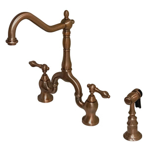 Kingston Brass KS775ALBSAC English Country Kitchen Bridge Faucet with Brass Sprayer, Antique Copper