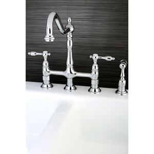 Kingston Brass KS1271TALBS Tudor Bridge Kitchen Faucet with Brass Sprayer, Polished Chrome