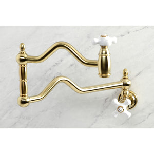 Kingston Brass KS2107PX Heritage Wall Mount Pot Filler, Brushed Brass