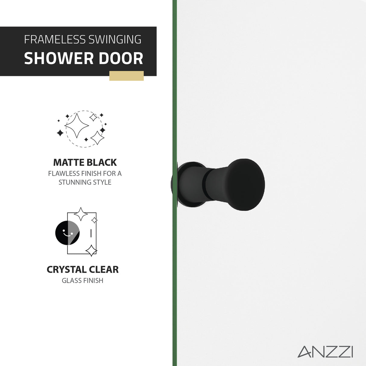 ANZZI SD-AZ14-01MB Romance 72-in. x 33.5-in. Frameless Swinging Shower Door in Matte Black