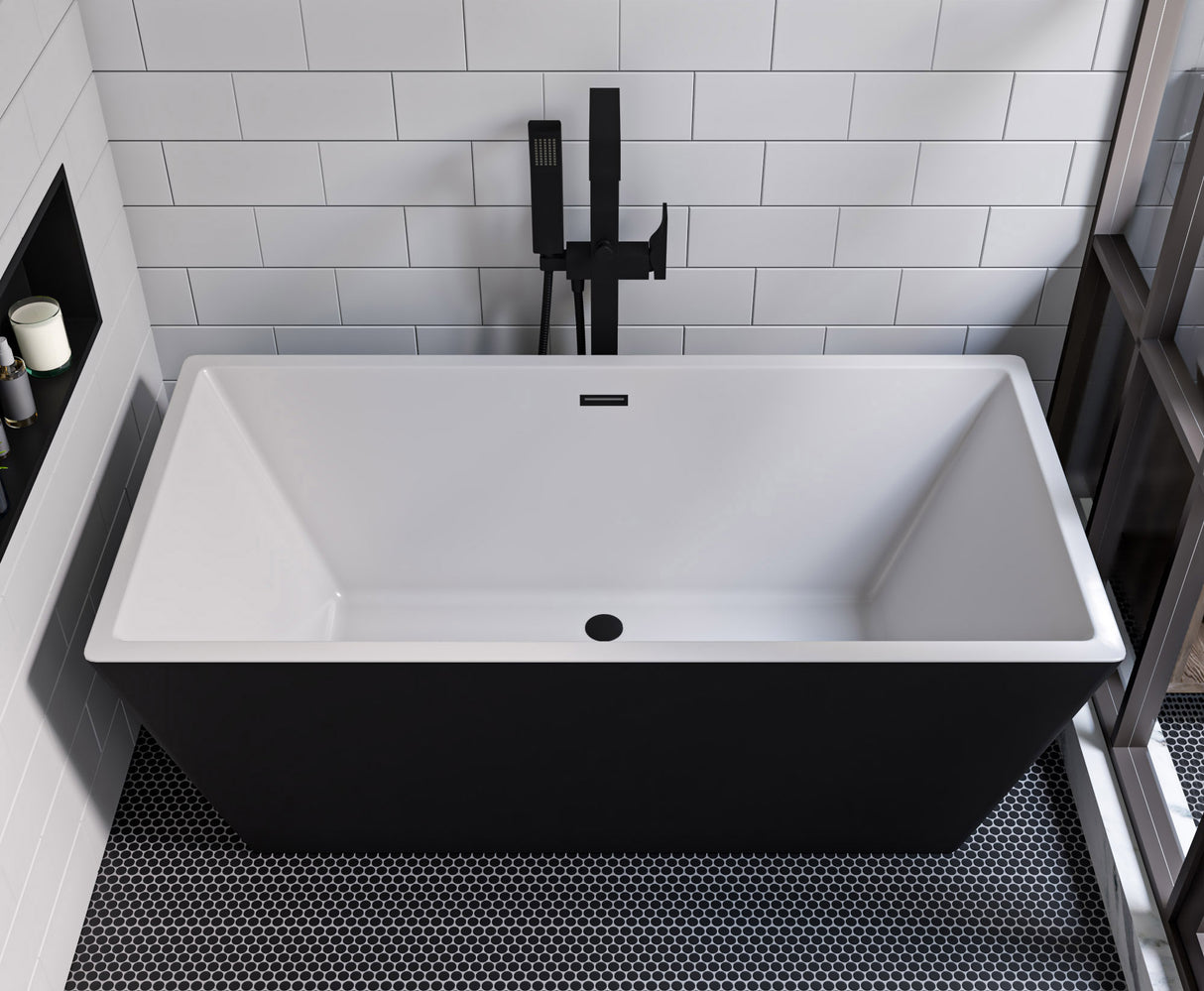 Black Matte Single Lever Floor Mounted Tub Filler Mixer w Hand Held Shower Head